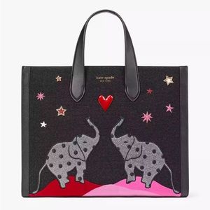 Kate Spade ♠️ Manhattan Ellie Embellished Elephants Large Tote Bag